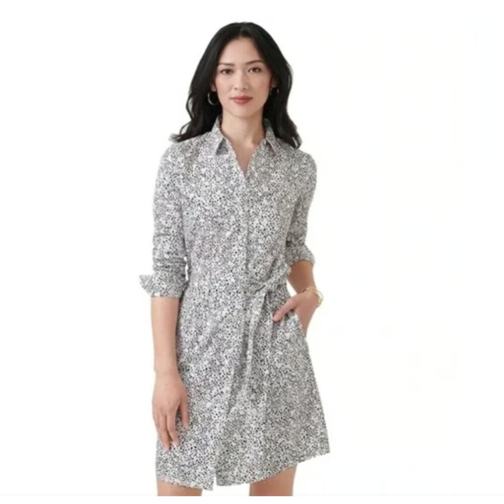 UNTUCKit Phoebe white floral Printed Belted Shirt Dress – Long Sleeve, Size M